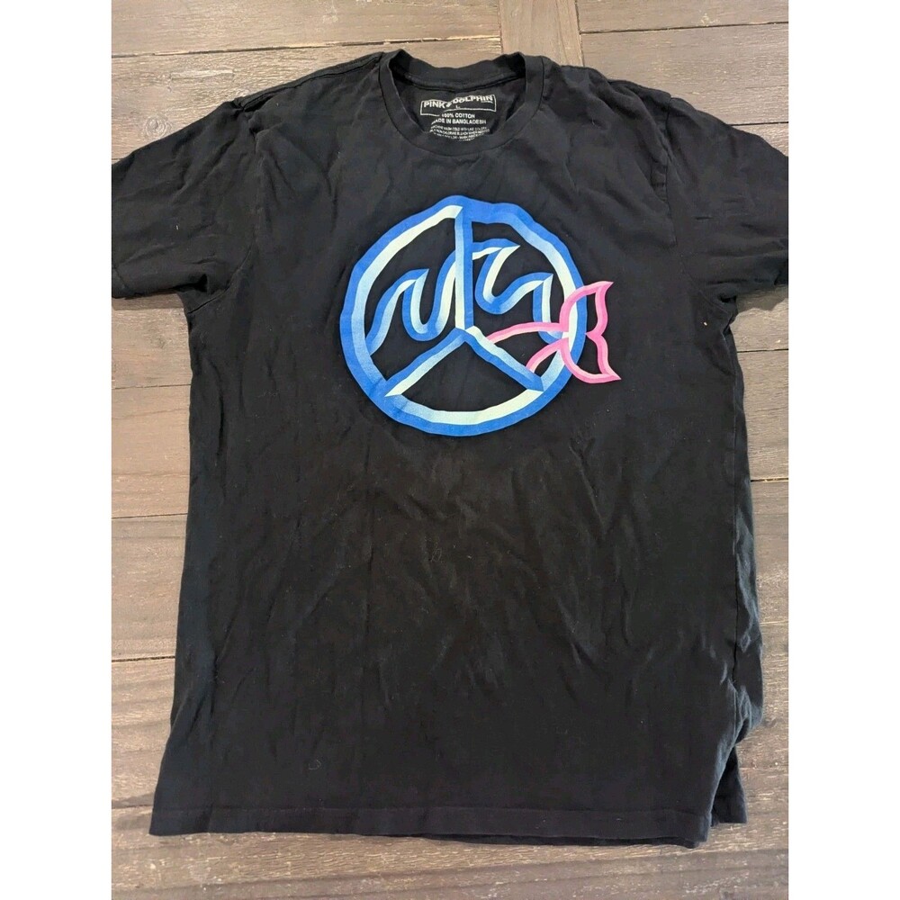 Pink Dolphin Shirt Men Extra Large Black Blue Graphic Short Sleeve Tee Casual